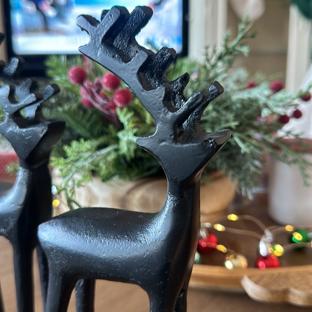 Made in India Christmas Holiday Reindeer Black Metal Decor Set of 2 NEW - Picture 3 of 4